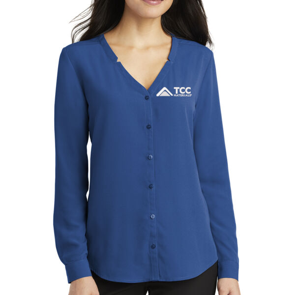 Port Authority Ladies Long Sleeve Button-Front Blouse - Embroidered Logo Thumbnail