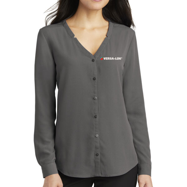 Port Authority ® Ladies Long Sleeve Button-Front Blouse - Embroidered Logo Thumbnail