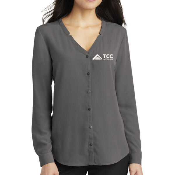 Port Authority ® Ladies Long Sleeve Button-Front Blouse - Embroidered Logos Thumbnail