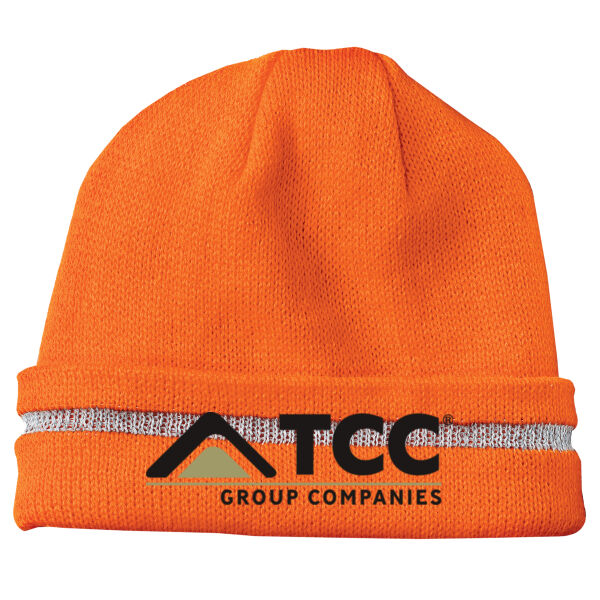 Enhanced Visibility Beanie with Reflective Stripe - Embroidered Logo Thumbnail