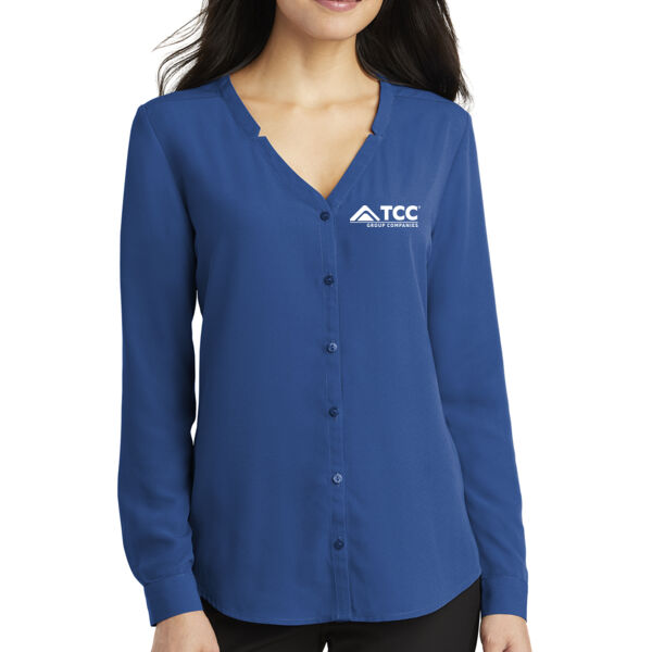 Port Authority Ladies Long Sleeve Button-Front Blouse - Embroidered Logo Thumbnail